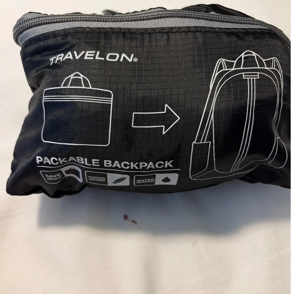 Travelon Backpack Packable Ripstop Black Grey Lightweight‎ Travel 42817
